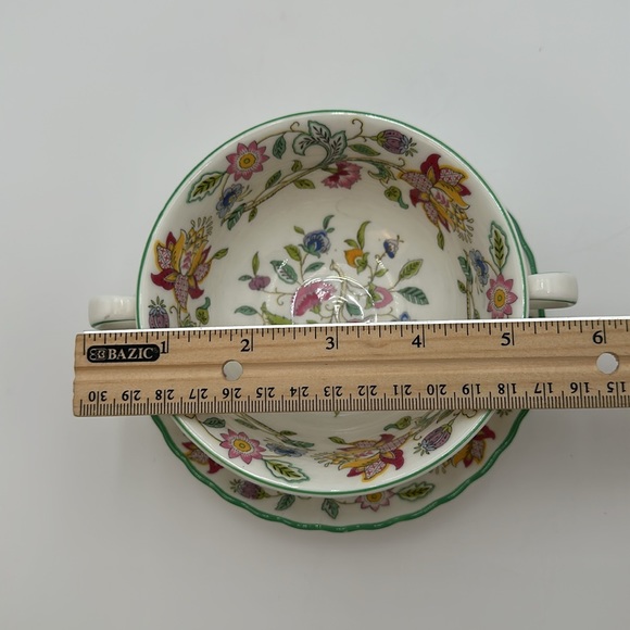 Minton Haddon Hall Chintz w Green Trim Soup Cream Bowl  with Stand - Picture 13 of 16